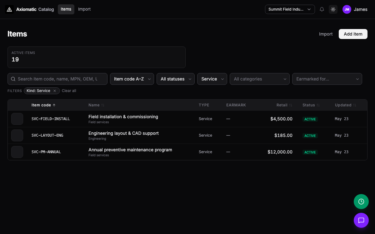 Catalog — items, services, and bundles for Sales and Purchasing in TripleBooks
