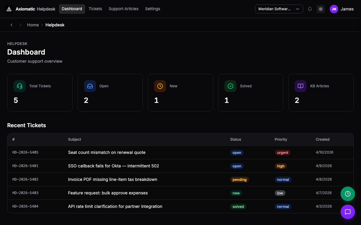 Helpdesk — tickets, SLAs, and customer support in TripleBooks