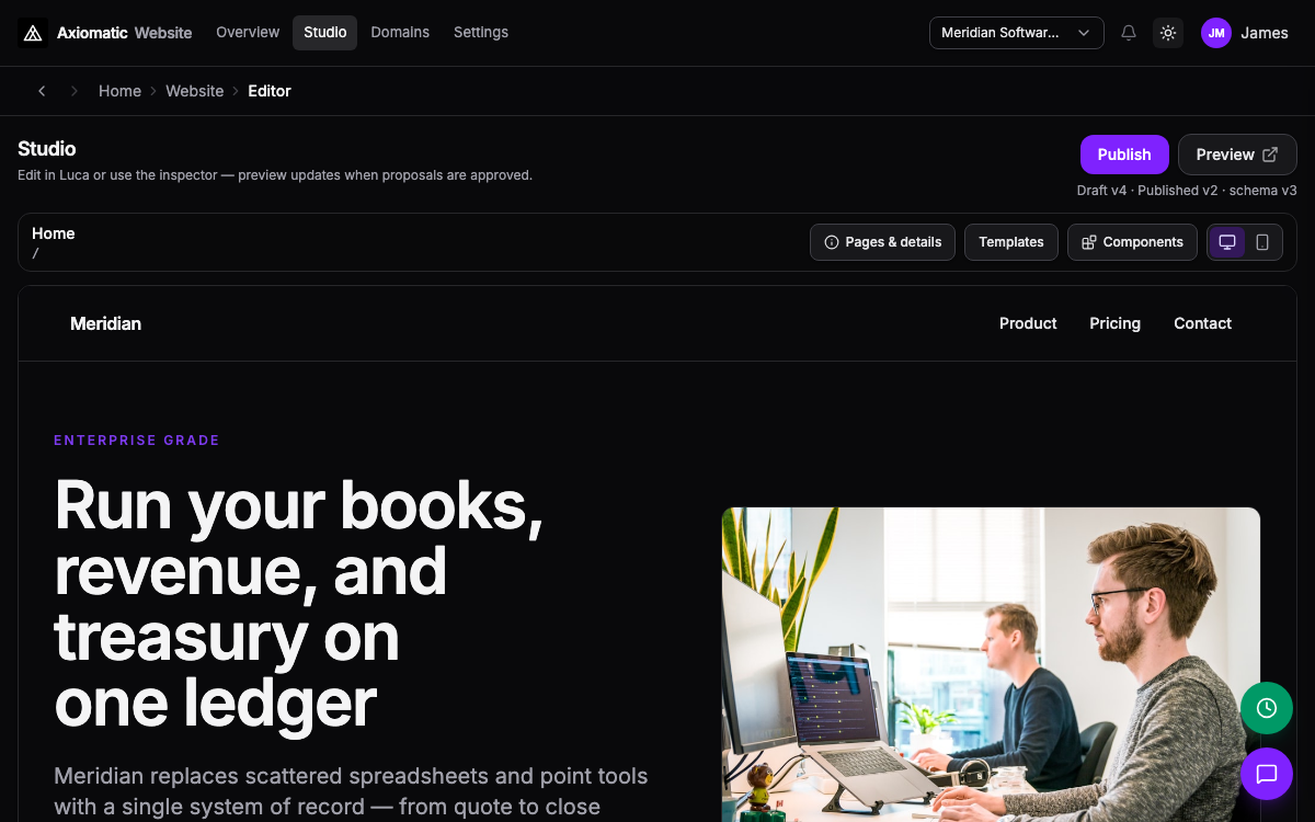 Website — pages, domains, publishing, web-presence operating cost context, and digital conversion insight in TripleBooks